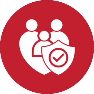 Family icon with shield and checkmark.
