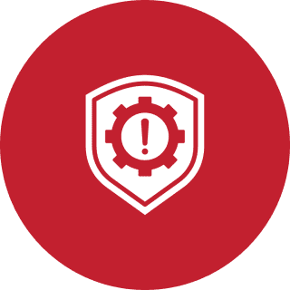 Shield with gear and exclamation mark icon.